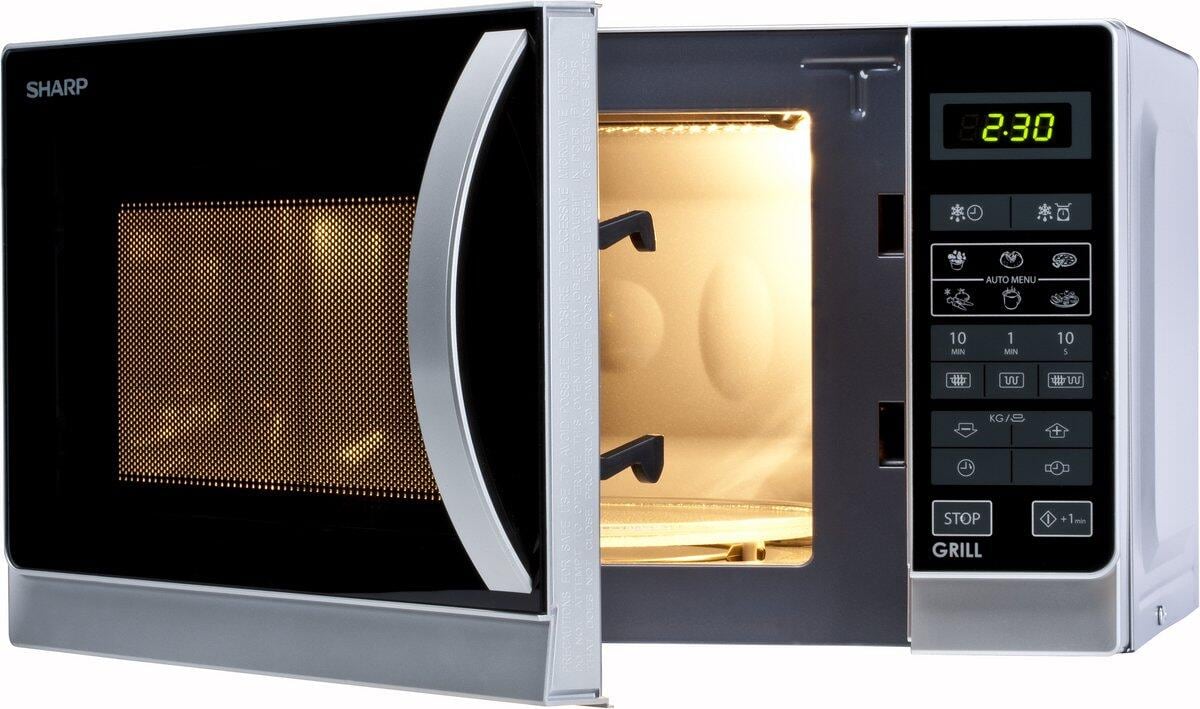 Sharp R-642 INW Grill-Kompakt-Mikrowellengerät (2-in-1), 800W/1000W , 20l, silbermetallic