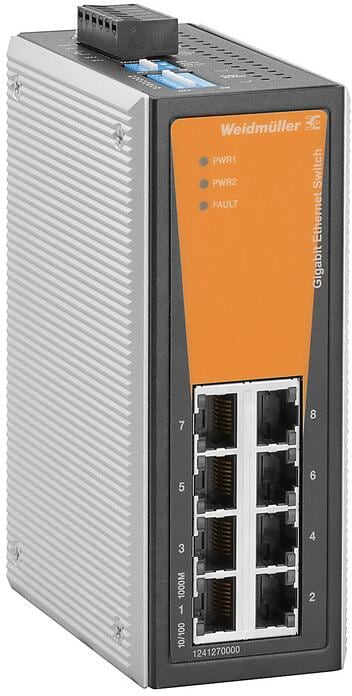 Weidmüller IE-SW-VL08-8GT Netzwerk Switch, unmanaged, Gigabit Ethernet, Anzahl Ports: 8 * RJ45 10/100/1000BaseT(X), IP30, -10 °C...60 °C (1241270000)