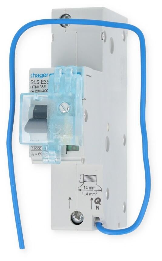 Hager HTN135E SLS Schalter 1-Polig, E-Charakteristik, 35A, für Hutschienenmontage