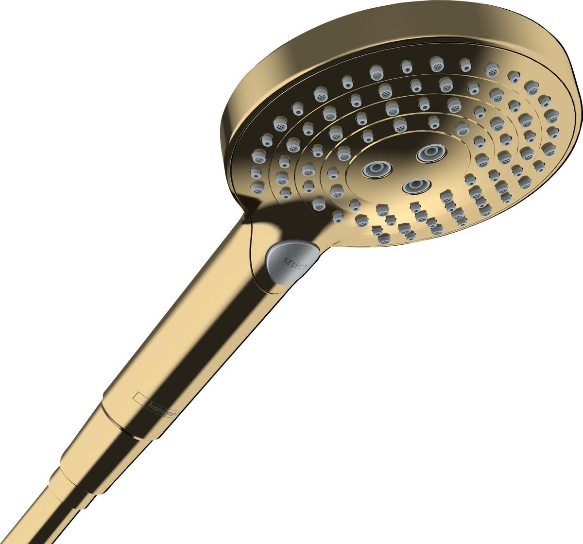 hansgrohe Raindance Select S Duschkopf 120 3 Strahlarten PowderRain, Kunststoff, 11 l/min, 125 mm, Polished Gold Optic, (26014990)