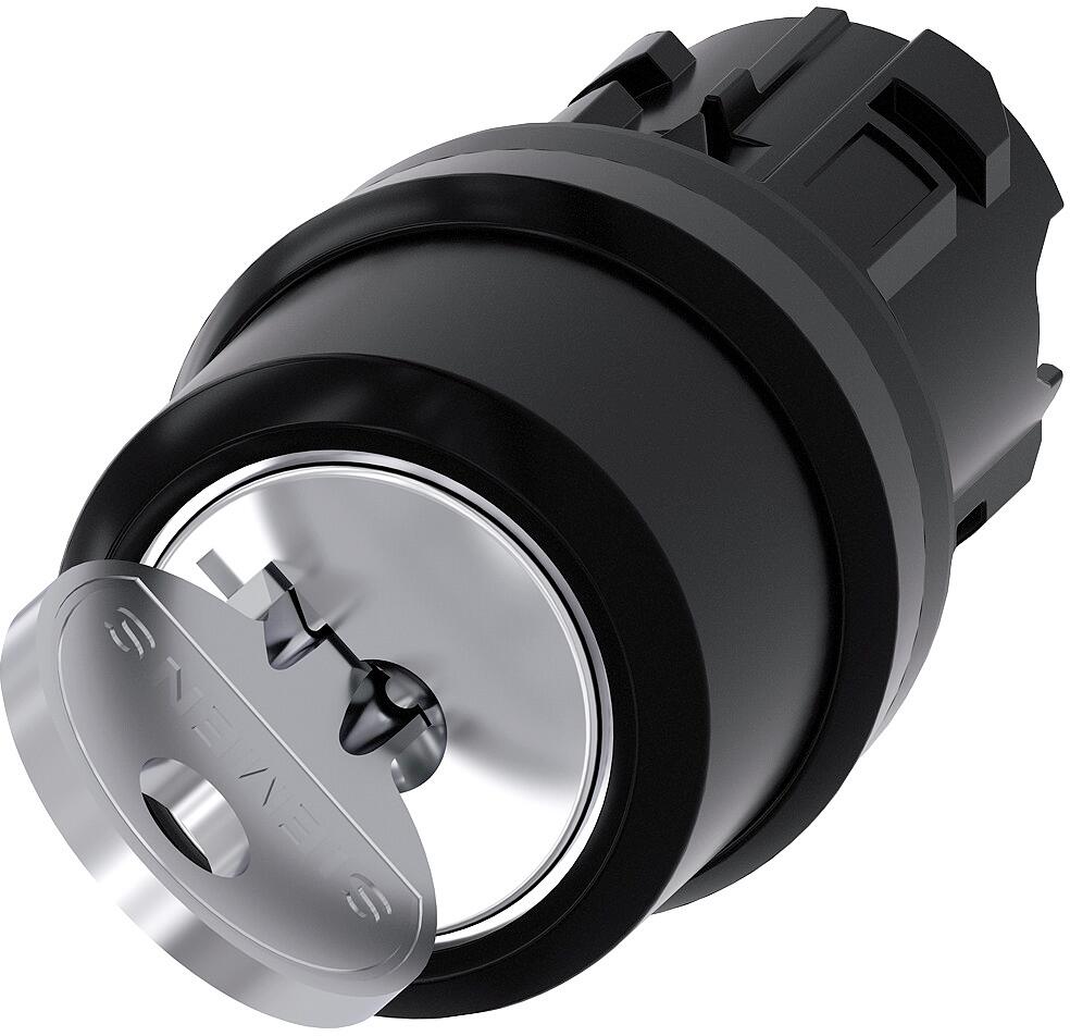 Siemens 3SU1000-4BF01-0AA0 Schlüsselschalter RONIS, 22 mm, rund, Kunststoff, Schließ-Nr. SB30, mit 2 Schlüsseln, 2 Schaltstellungen O-I, verrastend