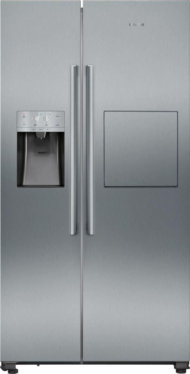 Siemens KA93GAIDP iQ500 Stand Side by Side Kombination, 90,8 cm breit, 560 L, Eis- und Wasserspender, Festwasseranschluss, Gebürsteter Stahl AntiFinge