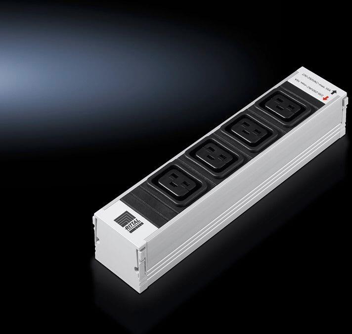 Rittal DK 7856.230 PSM Steckdosenmodul, zur modularen PSM Stromverteilung. Belegt 1 Steckplatz in der Stromschiene. IEC 60 320: 4x C19, BLT: 52x250x45