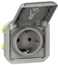 Legrand Plexo New Einsatz Schutzkontakt-Steckdose Steckklemmen (SL), inklusive Schloss mit ungleicher Schließung, IP 44, grau (069574L)