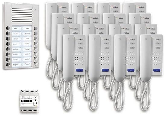 TCS PPA16-EN/02 pre:pack Audio Aufputz für 16 Wohneinheiten, mit Außenstation PES 16 Klingeltasten + 16 x Türtelefon ISH3030 + Steuergerät BVS20