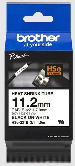 Brother HSe-231E Pro Tape Schrumpfschlauch, 11,2mm, 1,5m, schwarz auf weiß (HSE231E)