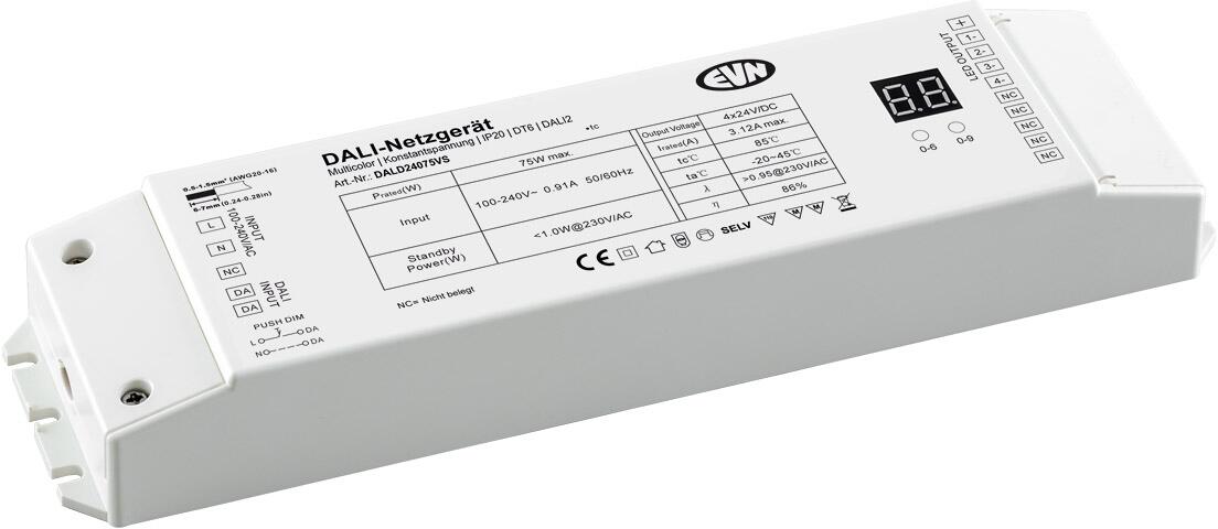 EVN DALI Dimmer-Empfänger inkl. Netzgerät, 100-240V/AC, Output: 4x0,78A, 24V/DC, 4x18,75W (DALD24075VS)