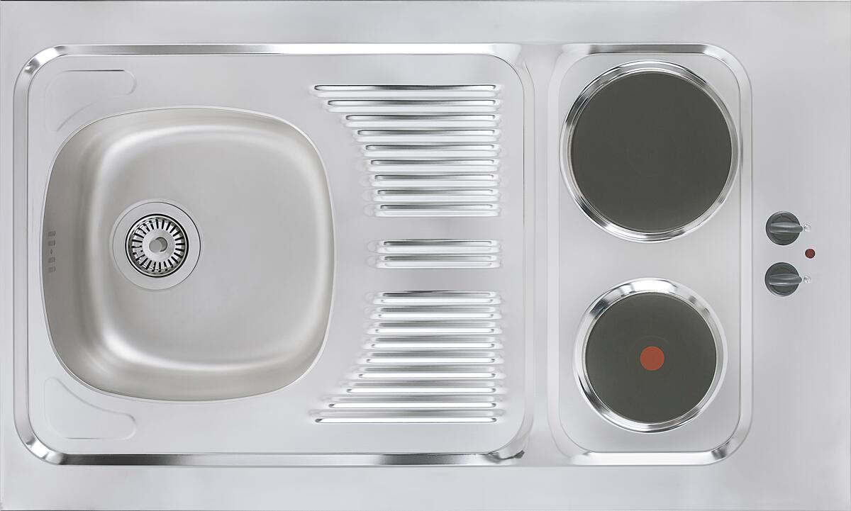 Respekta Pantry 100SV Miniküche mit Kühlschrank, 100 cm breit, Edelstahlkochfeld, Korpus weiß