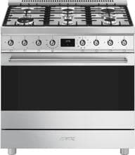 Smeg C9GMXD2 Standherd mit Gaskochfeld, 90 cm breit, 115 L, Dual Ultra-Rapid-Blitzbrenner, Edelstahl mit Anti-Finger-Protektion