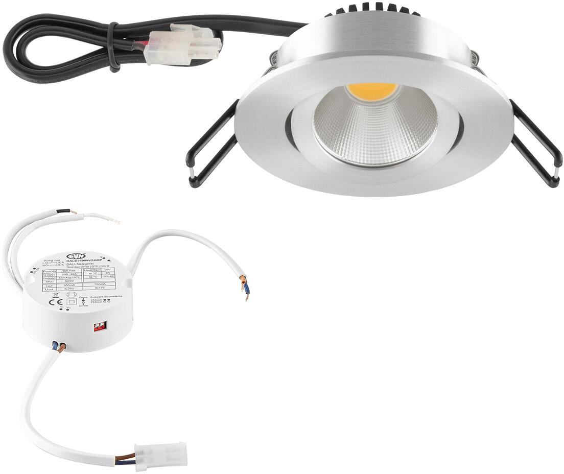 EVN PC20-Serie LED Deckeneinbau, rund, schwenkbar, IP20, 200-240V, 8,4W, 4000K, 1060lm, inkl. DALI-Netzgerät, alu poliert (PC20D91440)