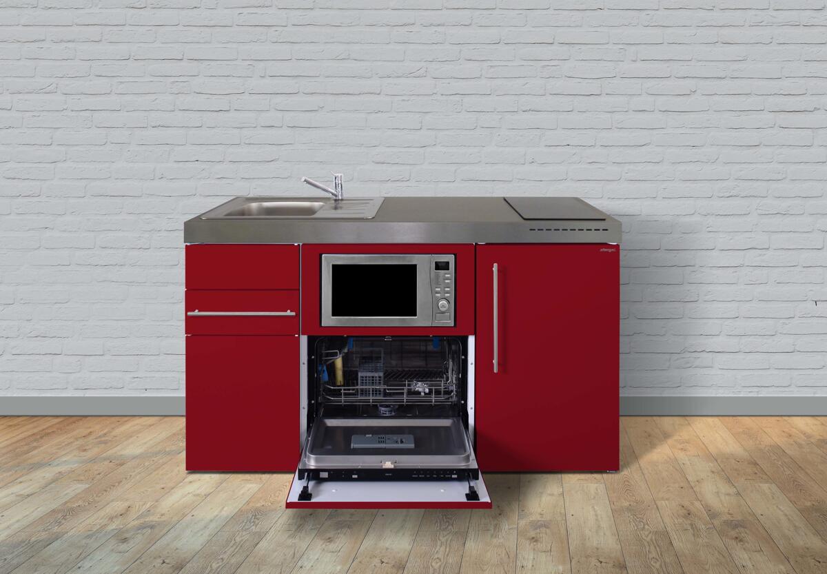 Stengel MPGSM 150 Miniküche, 150cm breit, Induktionskochfeld, Kühlschrank mit Gefrierfach, Geschirrspüler 6 Maßgedecke, mit Mikrowelle, Becken rechts,