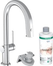 hansgrohe Aqittura M91 FilterSystem 210, Ausziehauslauf, 1 Strahlart, Starter Set, Messing, 240 mm, G ⅜ Anschlussschläuche, mit Rückflussverhinderer, chrom (76801000)
