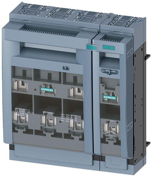 Siemens 3NP1144-1BC10 Sentron Sicherungslasttrennschalter 3NP1, 4-polig, NH1, 250 A, für Sammelschienensystem 8US 60mm, Flachanschluss, Abdeckebene 32