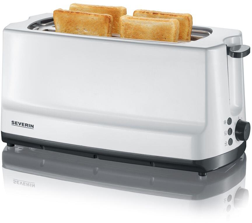 Severin AT2234 Automatik-Langschlitztoaster, 1400 W, Brötchen-Röstaufsatz, weiß-grau