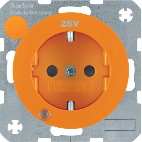 Berker 41102007 Steckdose SCHUKO mit Kontroll-LED und erhöhtem Berührungsschutz, R.1/R.3, orange glänzend