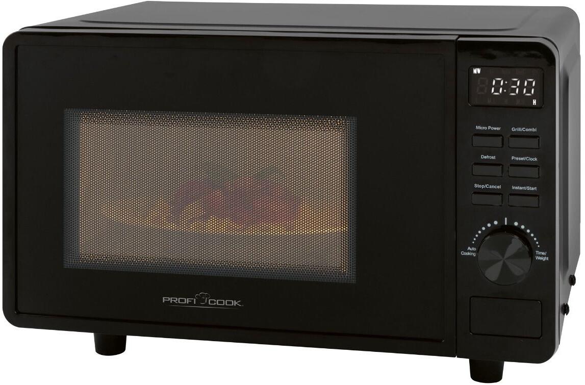 Proficook PC-MWG 1278 Stand Mikrowelle, 700 W, 20 L, 5 Mikrowellenstufen, 1 Grillstufe, 8 Automatikprogramme, 3 Auftauprogramme, schwarz