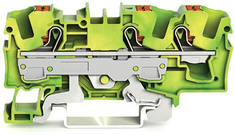 Wago 2206-1307 3-Leiter-Schutzleiterklemme mit Drücker, 6mm², Push-in Cage Clamp, grün-gelb