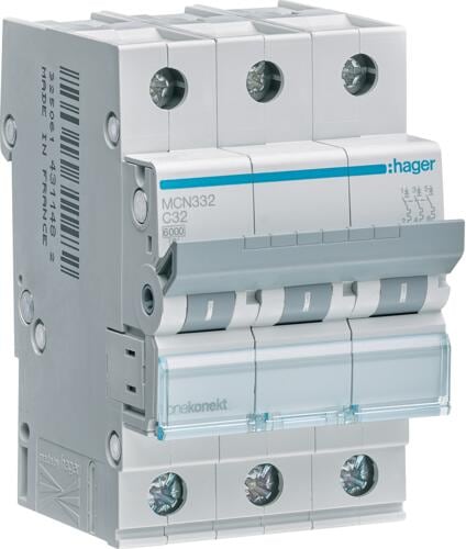 Hager MCN332 Leitungsschutzschalter 3 polig 6kA C-Charakteristik 32A 3 Module