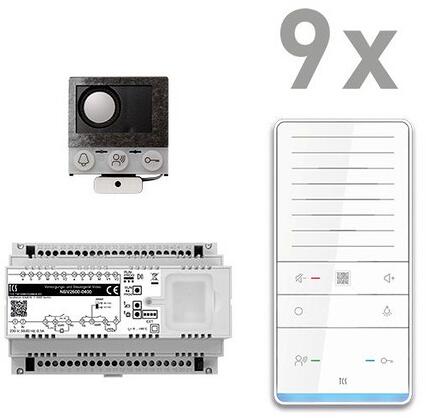TCS PAIF090/006 audio:pack PRO Einbau für 9 Wohneinheiten, mit Einbaulautsprecher ASI12000 + 9 Freisprecher ISW6031 + Steuergerät NBV2600