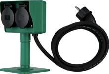 REV Erdspieß mit Steckdose, 2-Fach, 1,4m Kabel, IP44, mit Befestigungsplatte, grün-schwarz (0595004555)