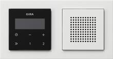 Unterputz-Radio RDS mit einem Lautsprecher Bedienaufsatz in Schwarzglasoptik, komplett mit Abdeckrahmen, E2, Reinweiß glänzend, Gira 049572