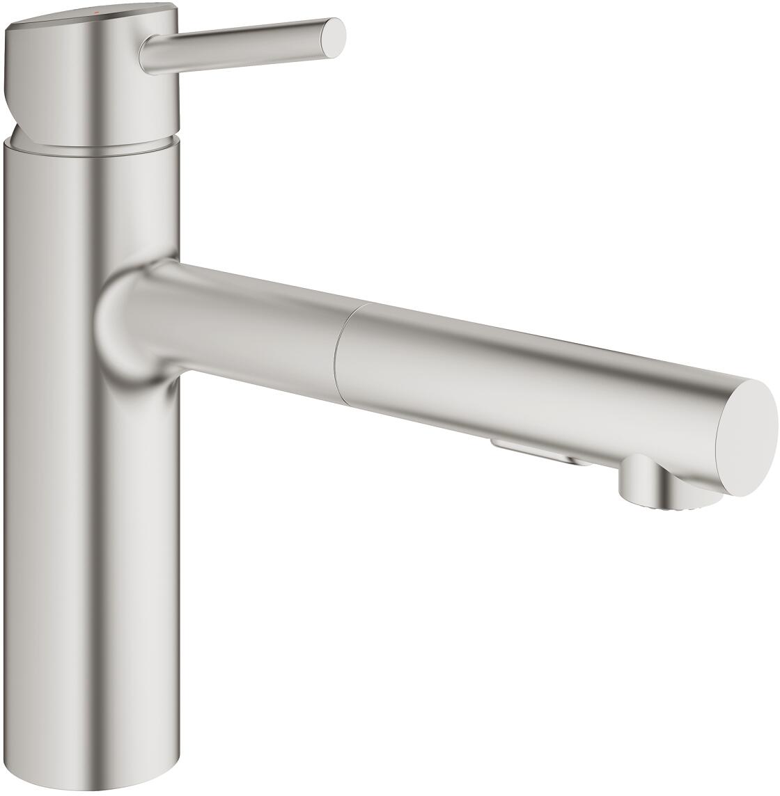 GROHE Einhebel-Spültischarmatur Concetto 30273, mittelhoher Auslauf, Hochdruck, ausziehbare Spülbrause, supersteel (30273DC1)