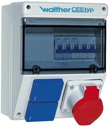 Walther Werke (6920113) Kunststoff-Steckdosenkombination in: 32A mit 3 MCB ́s, einem CEE-Abgang 16A, 2 Schukos und Anschluss bis 25qmm 10P