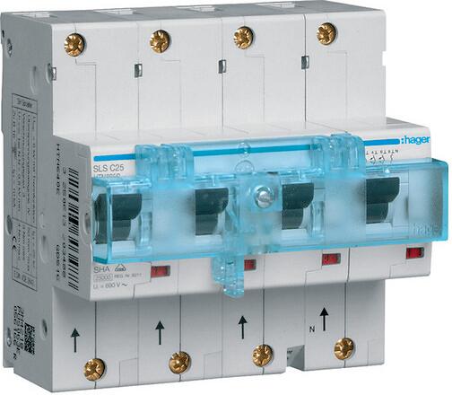 Hager HTN625C SLS Schalter 4-Polig 3P+N, Cs-Charakteristik, 25A, für Hutschienenmontage