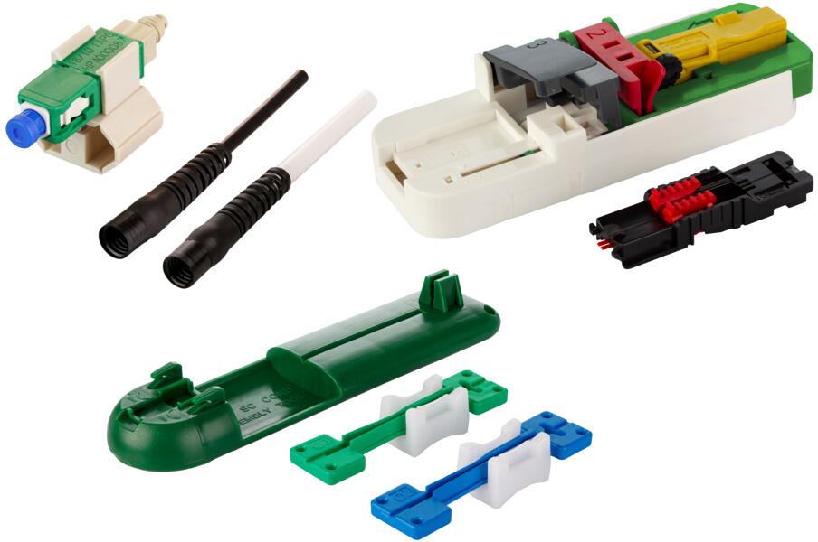 METZ CONNECT OpDAT FASTTM Hybrid Steckerbausatz SC APC OS2 VPE=20 Stück für Kabel Ø 2,0 + 3,0 mm inkl. Cleaver-Set, Faser-Guide und Kabelassemblierung