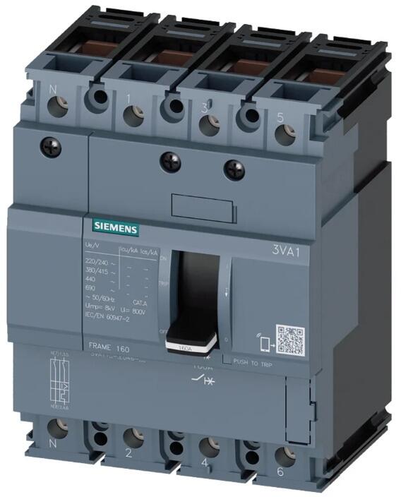 Siemens 3VA1112-4ED46-0AA0 SENTRON Leistungsschalter 3VA1 IEC Frame 160 Schaltvermögensklasse S Icu=36kA @ 415V 4-polig, Anlagenschutz TM210, FTFM, In