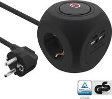 InLine Charging Cube, 3x Schutzkontakt, 2x USB-C, 2x USB-A, schwarz, 2m (16499B)