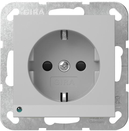 Gira 4170015 SCHUKO-Steckdose, 16A, 250 V~ mit LED Orientierungsleuchte und Shutter, System 55, Grau matt
