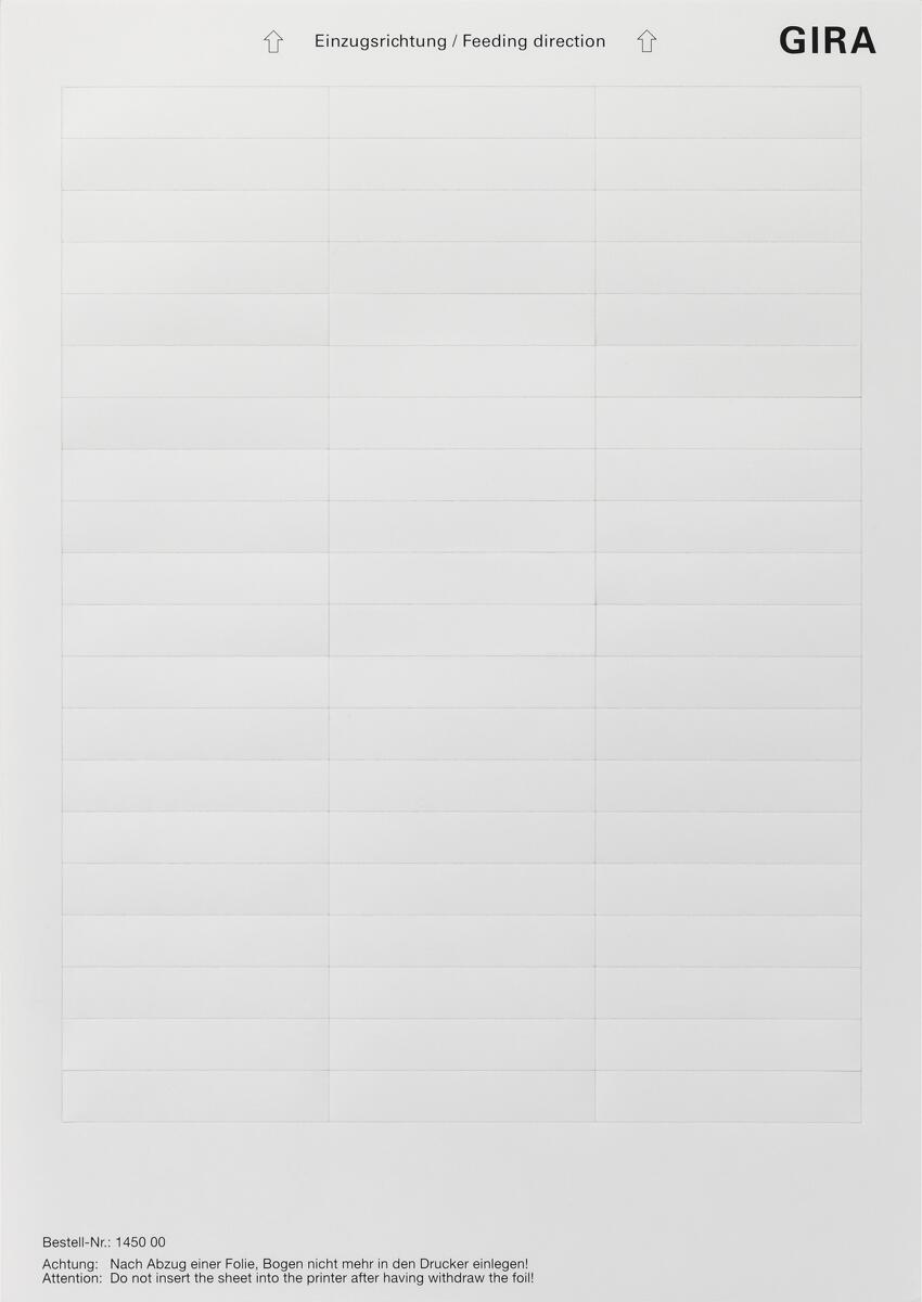 Beschriftungsbögen 60,7 x 11,8 mm, reinweiß, Gira 145000