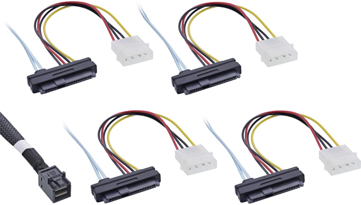 InLine Mini SAS HD Kabel, SFF-8643 zu 4x SFF-8482 (29-pol.) + Strom, 1m (27632B)