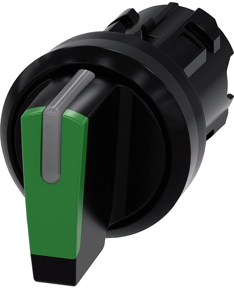 Siemens 3SU1002-2BM40-0AA0 Knebelschalter, beleuchtbar, 22 mm, rund, Kunststoff, grün, Knebel, kurz, 3 Schaltstellungen I>O