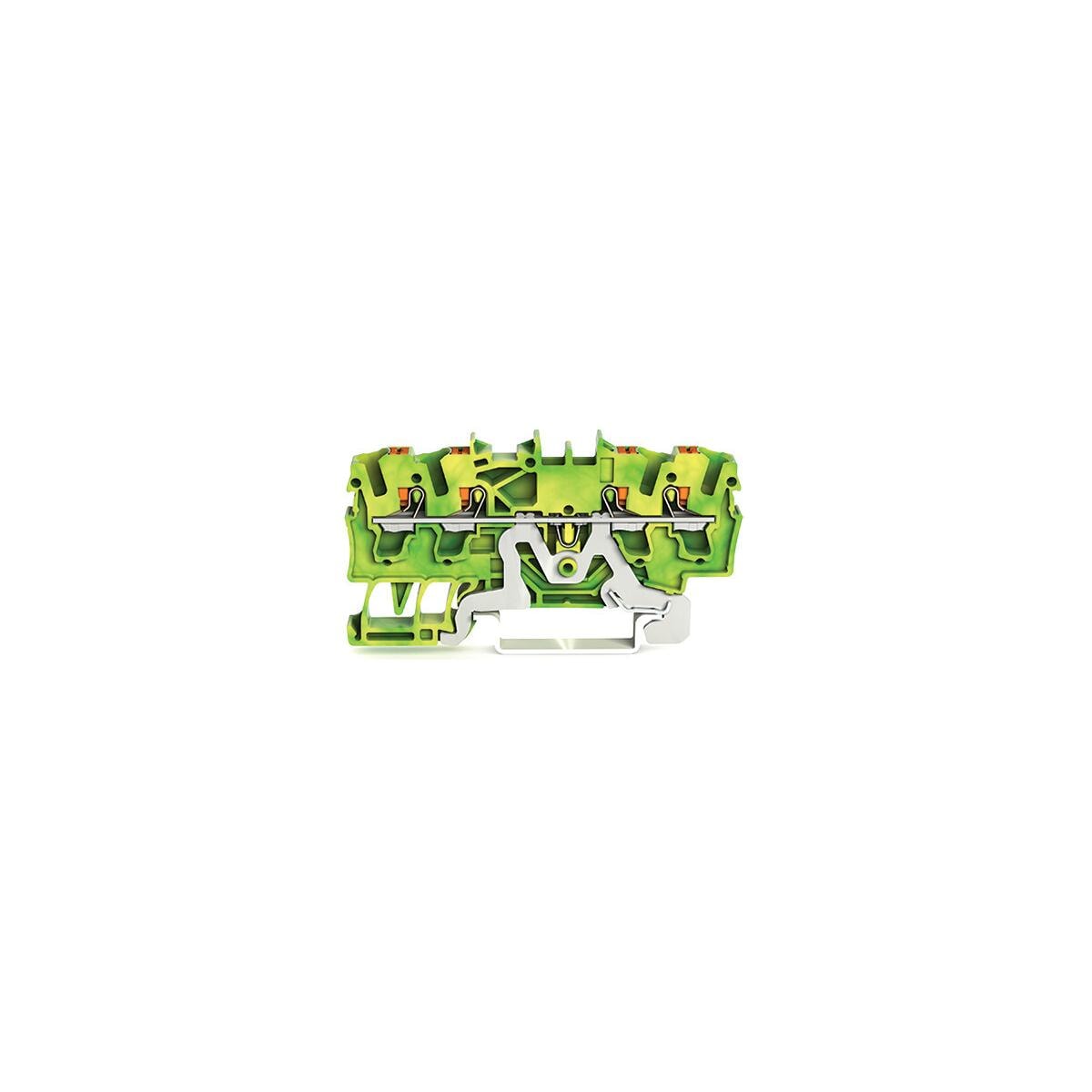 Wago 2202-1407 4-Leiter-Schutzleiterklemme mit Drücker, 2,5mm², Push-in Cage Clamp, grün-gelb