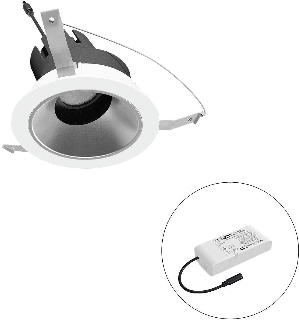 EVN SELECTO LED Deckeneinbau, rund, schwenkbar, IP20, 220-240V/AC, 6W, 4000K, 735lm, inkl. Netzgerät, DALI, Reflektor silber/matt, 13.674,00cd, engstr