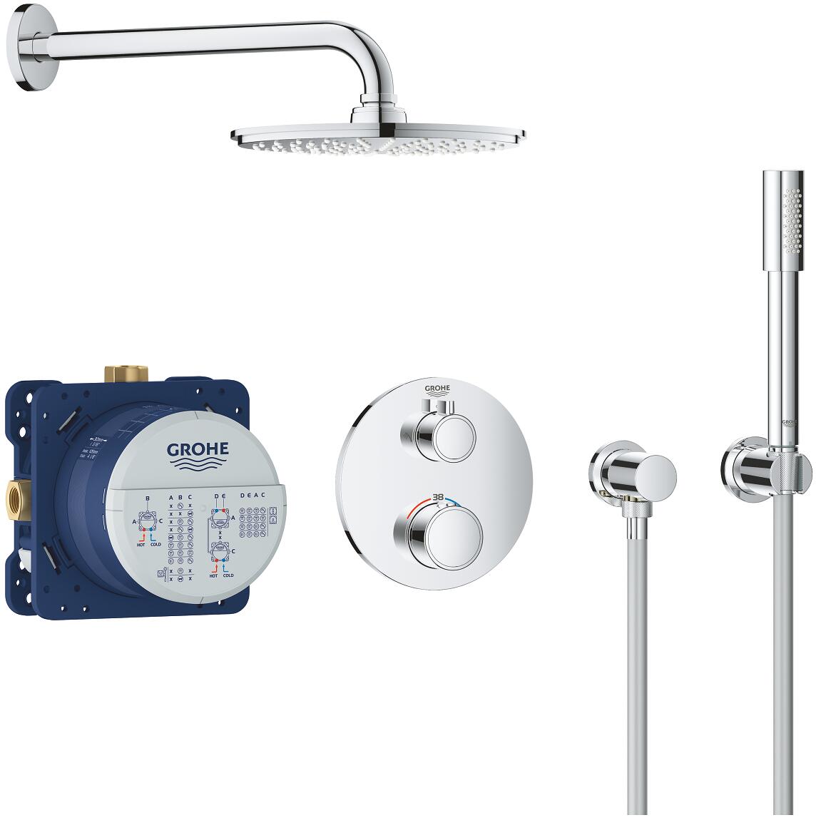 GROHE Grohtherm Duschsystem, Unterputz, mit Rainshower Cosmopolitan 210, EcoJoy, chrom (34732000)