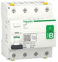 Schneider Electric A9Z64440 Fehlerstrom-Schutzschalter Allstromsensitiv iID, 4P, 40A, Typ B-SI, 300mA, weiß
