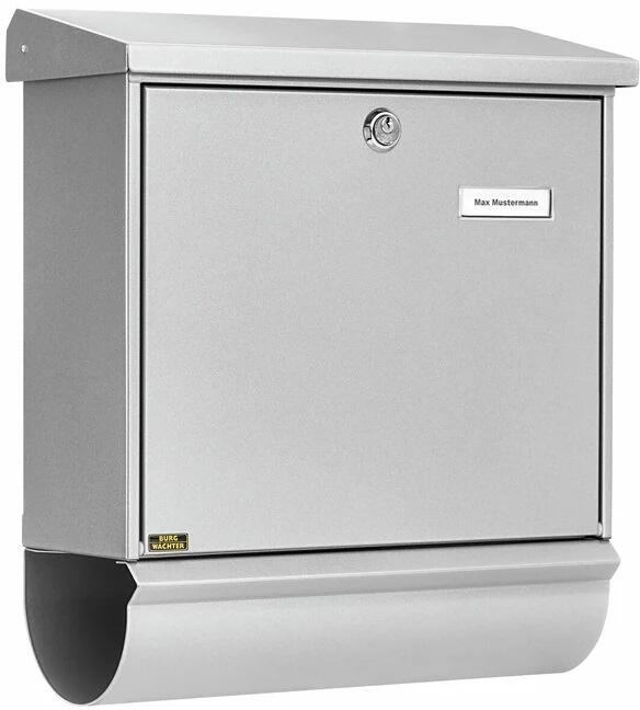Burg Wächter Comfort-Set 91300 Si Stahlblech-Briefkastenset, Öffnungsstopp, mit Zeitungsbox, Querformat, silber (32660)