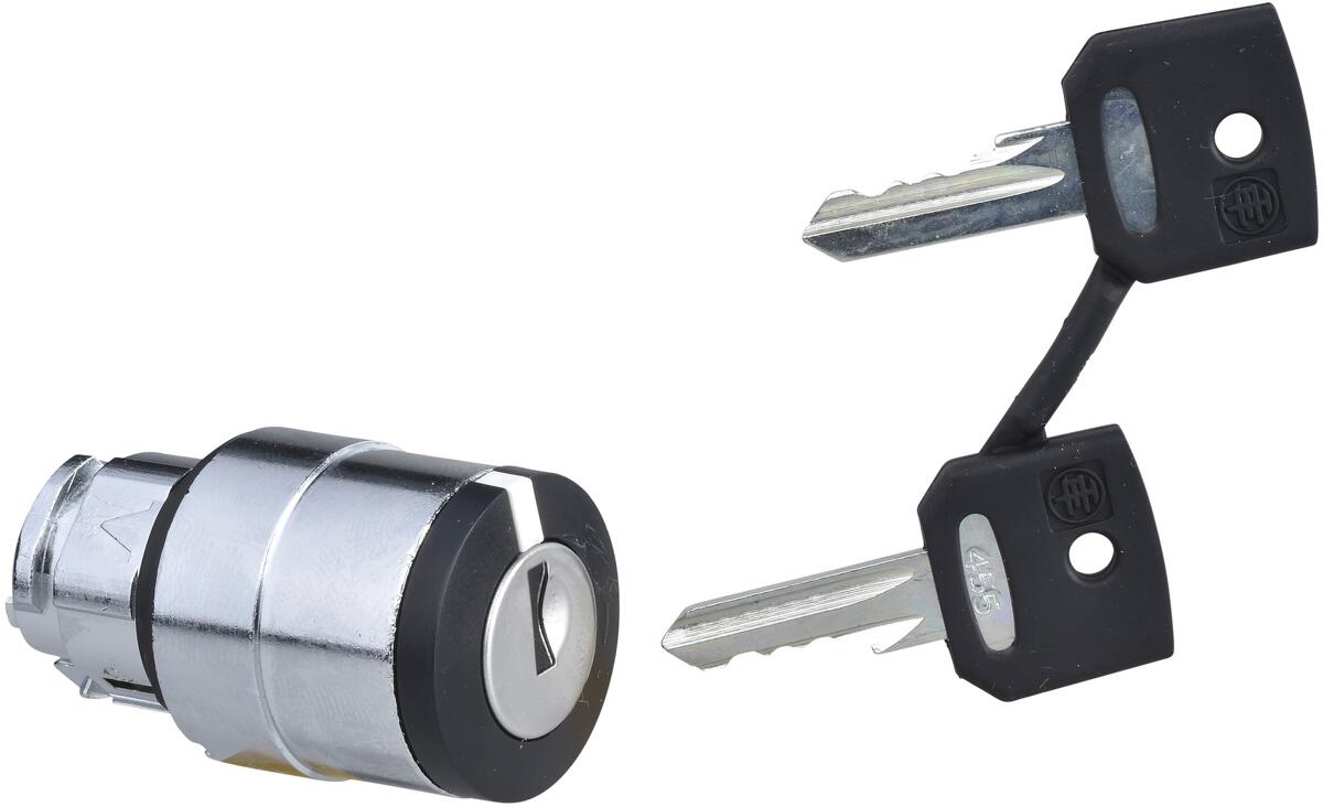 Schneider Electric ZB4BG08 Harmony XB4, Schlüsselschalter, Frontelement, Metall, 22mm, 3 Stellungen, Mitte links rastend, schwarz