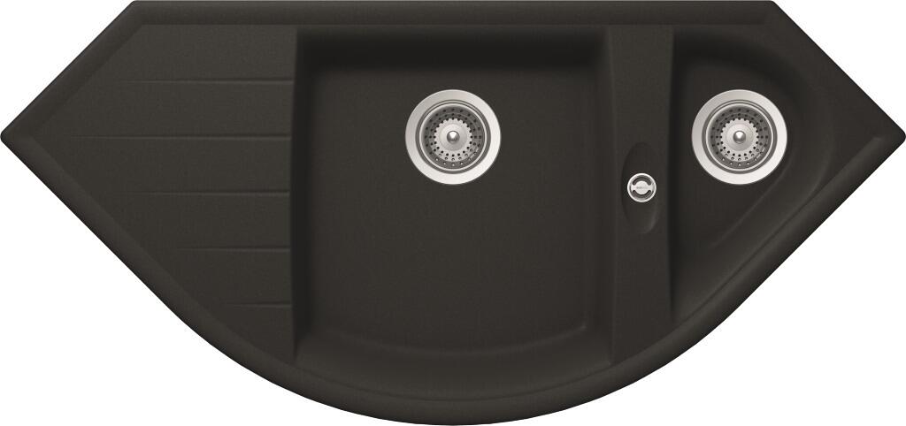 respekta ARLINGTON110X52S Graniteinbauspüle mit 1,5 Becken, Unterbauschrank ab 90 cm, kurze Abtropffläche, schwarz