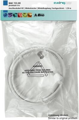 Axing BAK 503-00 Anschlusskabel 5,0m, IEC Winkelstecker, Winkelkupplung, Klasse A, weiß (BAK50300)