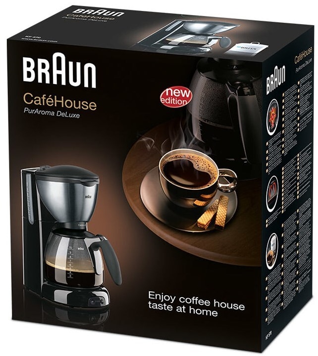 Braun CaféHouse Pure AromaDeLuxe W, KF Wagner BK Elektroshop bis 10 1100 Filterkaffeemaschine, 570/1 Tassen, schwarz