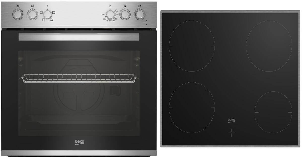 Beko BBUC12020X Einbau Herdset mit Glaskeramikkochfeld, 60cm breit, 74L, Grill, Ober-Unterhitze, Restwärmeanzeige, SteamShine, Edelstahl