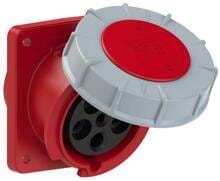 PCE CEE-Anbausteckdose, 63A, 5p, 6h, IP67, POWER TWIST, 100x112, schräg, rot (435-6)