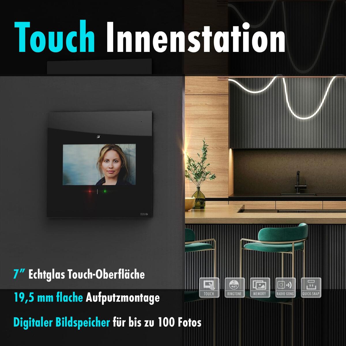 M-E VDV-1007-S 7 Zoll Monitor, Bildspeicher, Freisprechen, Sensortouch ...