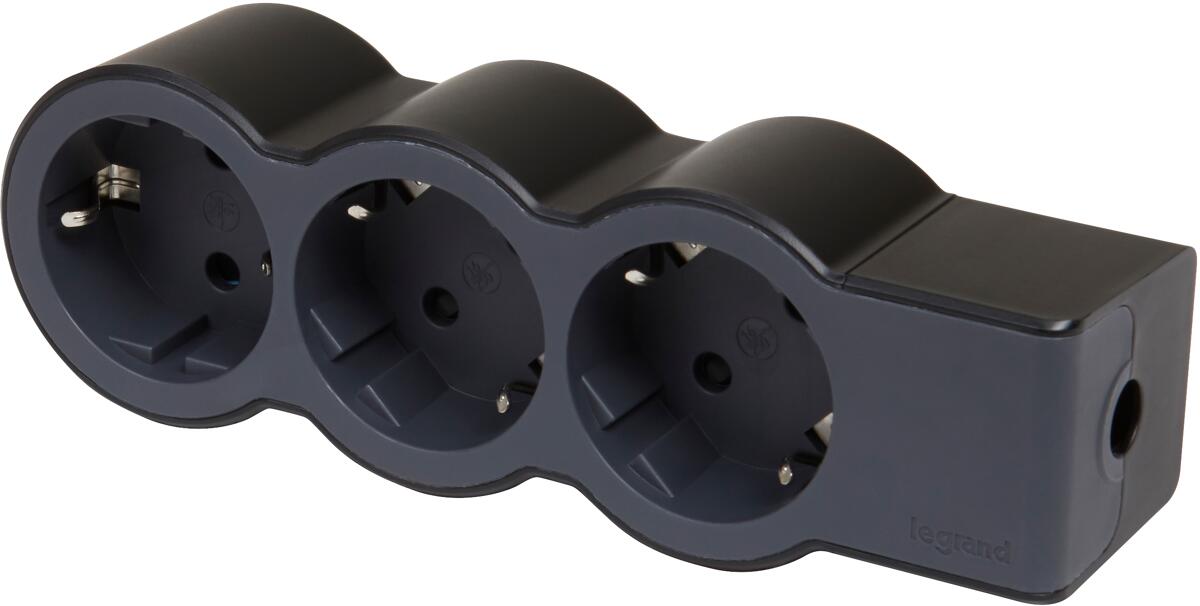 Legrand Flache Steckdosenleiste, 3-fach Steckdose, Mehrfachsteckdose, ohne Kabel, Schwarz/Dunkelgrau (694574)