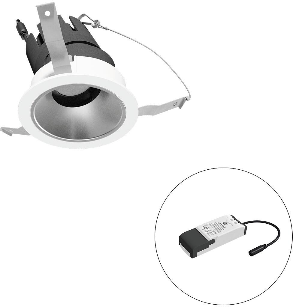 EVN SELECTO LED Deckeneinbau, rund, schwenkbar, IP20, 220-240V/AC, 6W, 3000K, 700lm, inkl. Netzgerät, Phase, Reflektor silber/matt, 2.045,00cd, medium