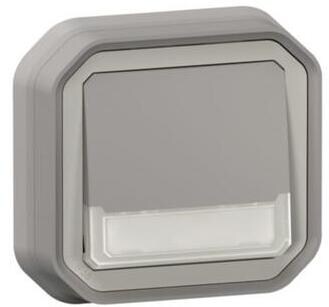 Legrand Plexo New Feuchtraum-Unterputz Taster Wechselkontakt beleuchtet mit Beschriftungsfeld, 10A, Steckklemmen, IP55, grau (069824L)